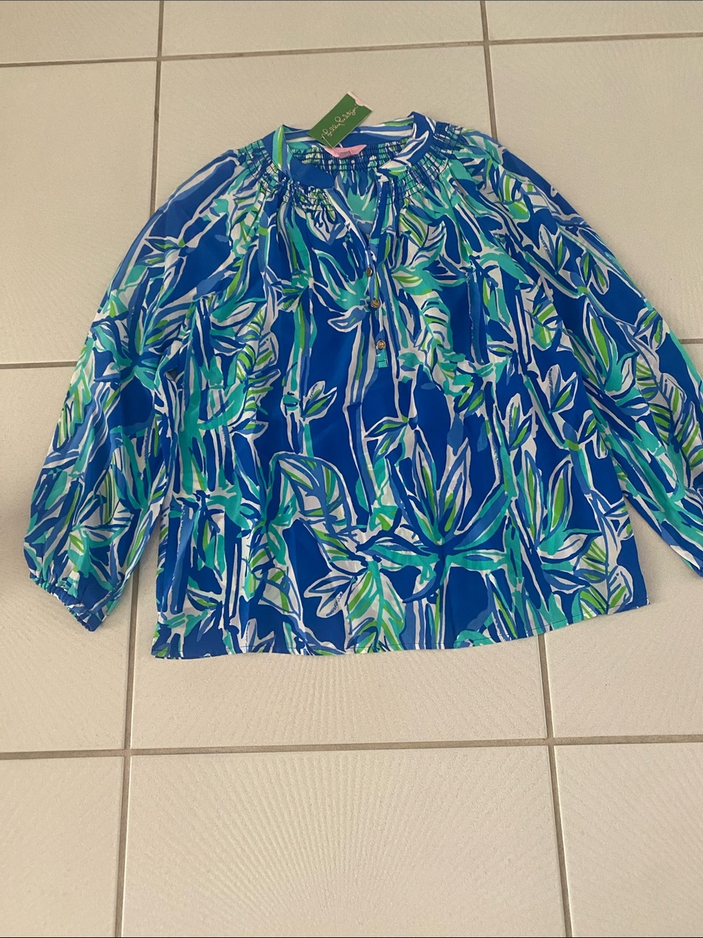 NWT Lilly Pulitzer Silk Elsa Top BamBoom Blue Crush Medium